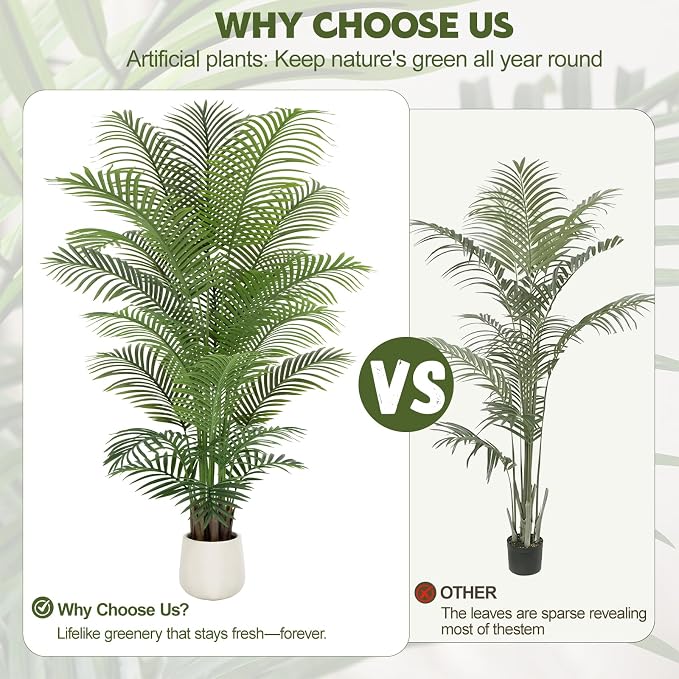 7ft Artificial Palm Tree Tall Faux Palm Tree Indoor Large Fake Plants with 21 Trunks Artificial Plants with White Pot Lifelike Leaves for Home Office Decor Living Rooms Bedrooms