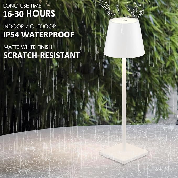 2-Pack Rechargeable Table Lamps, LED Cordless Table Lamp, 5000mAh Battery Operated Table Light, Stepless Dimming Portable Table Light Waterproof for Restaurant/Indoor/Outdoor (White)