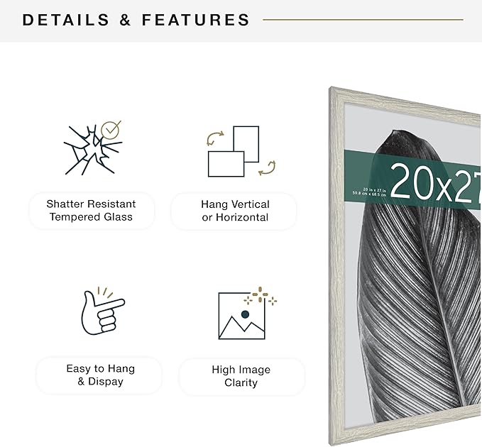 MCS Studio Gallery 20x27 Poster Frame Gray Woodgrain Engineered Wood, Vertical & Horizontal Wall Hanging Large Picture Frame for Photos, Posters & Art Prints (1-Pack)