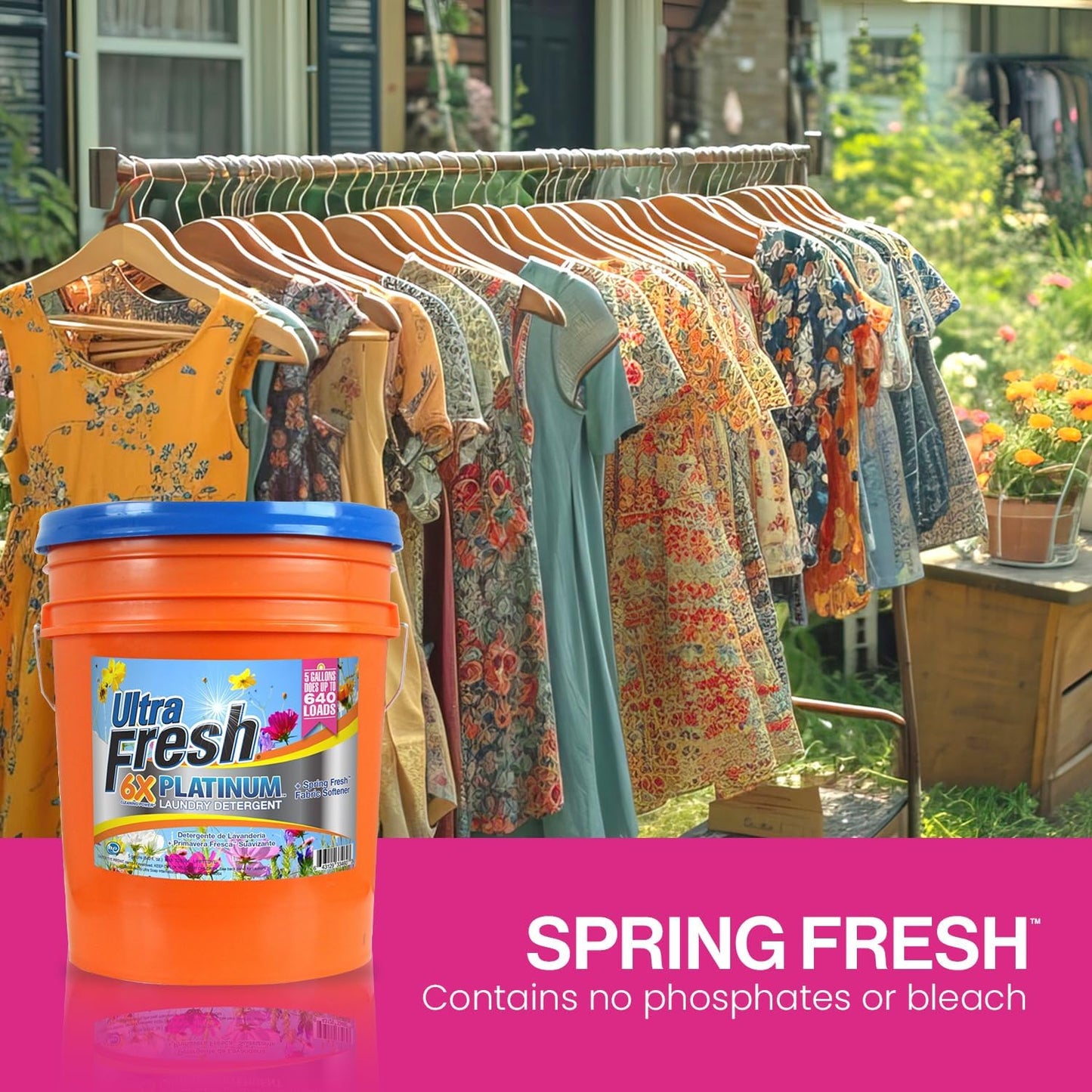 Ultra Fresh 5 Gallon Liquid Laundry Detergent Washing Soap with Spring Fresh Fabric Softener for All Machine Types, 6X Platinum, Up to 640 Loads