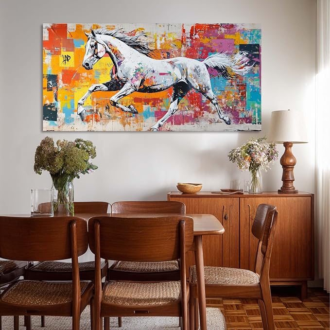 Colorful Graffiti Running Horse Wall Art for Living Room Beautiful Oil Painting Canvas Prints Modern Artwork Decor Large