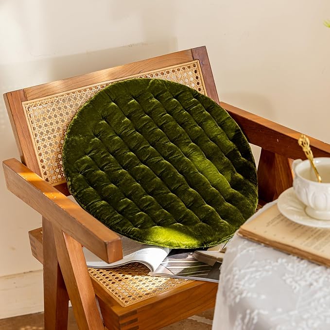 vctops Luxury Velvet Chair Pad Seat Cushion Soft and Comfy Chair Cushion Solid Color Round Seat Pad Cushion for Kitchen Dining Office Chair (Green,17"x17")