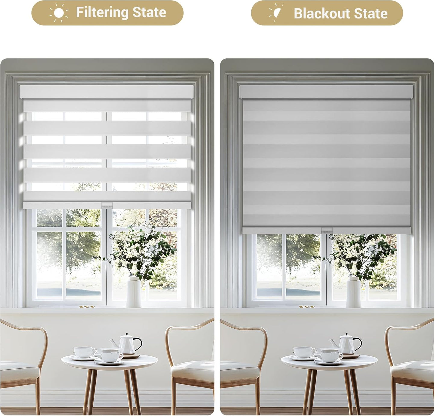 Cordless Zebra Blinds for Windows, Blackout Interior Blinds,Easy to Install,UV Protection,for Offices and Home,Custom Roller Shades, Solid White, 45" W x 56" H