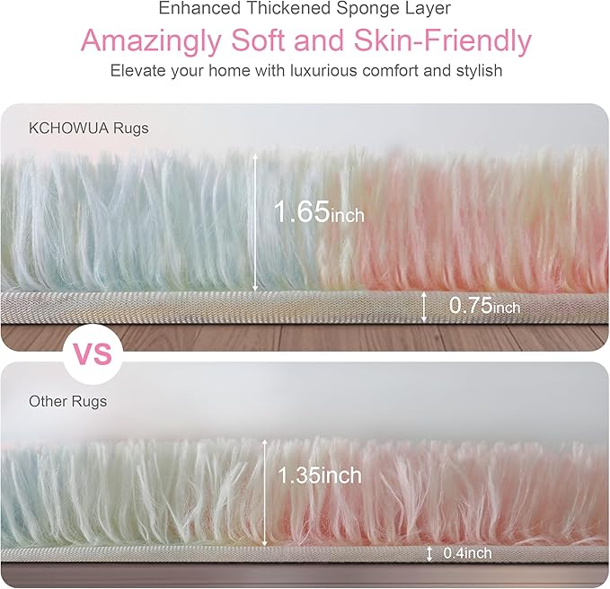 KICHOWUA Thick Area Rug 6x9 Unicorn Fluffy Shag for Girls Bedroom Living Room, Rainbow Soft Plush Fuzzy Washable Thickened Non-Slip Shaggy Pastel Large Carpet for Princess Kids Nursery Boys Dorm Room