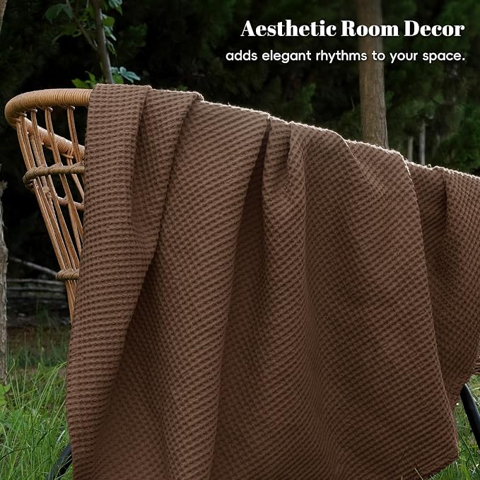 PHF Pre-Washed 100% Cotton Waffle Weave Blanket King Size for Bed,Snag Proof Throw Blanket for Couch Spring Summer Lightweight Breathable,Machine Washable, Home Decor Gift - Cappuccino