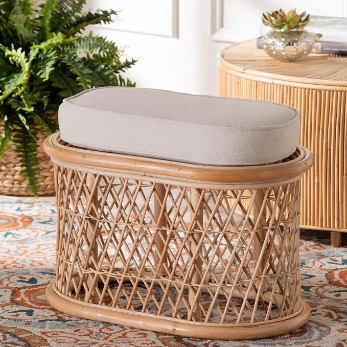 Bali & pari Ladonna Bohemian Natural Rattan Ottoman Footstool