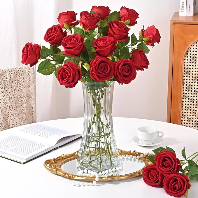 Waipfaru 200 Pcs Red Roses, Fake Roses Artificial Velet Flowers for Valentines Mothers Day Wedding Centerpieces Decor (Red)