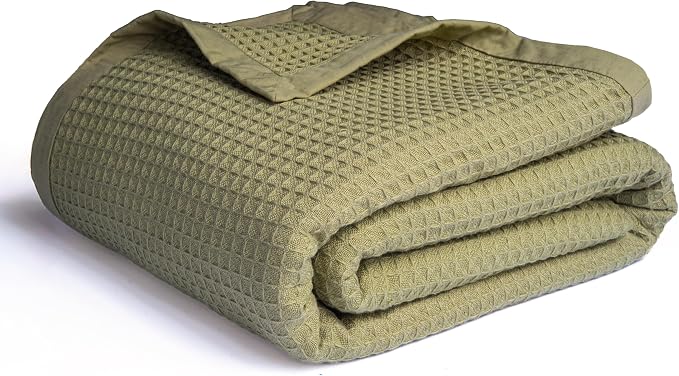 Salt Earth GOTS Certified 100% Organic Cotton Throw Blanket, 108"x90" Waffle Blankets & Throws for Bed, Throw Blanket for Couch, Cozy Christmas Blankets and Throws for Christmas Gifts (Mosstone)