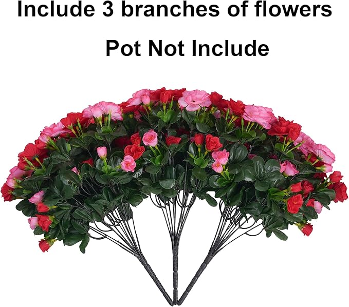 Artificial Faux Outdoor Flowers Plants for Spring Summer Decoration, Fake Silk Camellia UV Resistant Look Real for Planter Outside Front Door Porch Patio Balcony, 3 Large Bundles (Melon Red+Red)