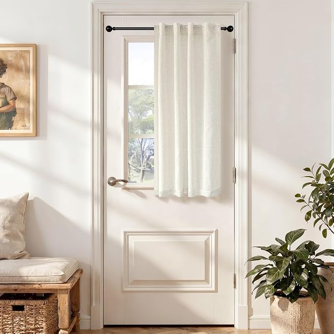 Pitalk 60 Inch Length Linen Curtains Cream Ivory Semi Sheer Light Filtering Panels Back Tab Rod Pocket Boho Modern Farmhouse Linen Drapes for Bedroom Living Room Window 2 Panels 34 x 60 Inches Long