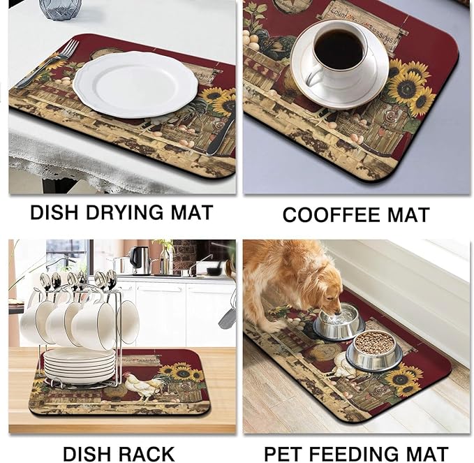Fun Coffee Mat 24inx18in,Coffee Bar Mat for Countertops,Absorbent Hide Stain Anti-Slip Coffee Bar Accessories Fit Under Coffee Machine Mat,dish Drying Mats for Kitchen