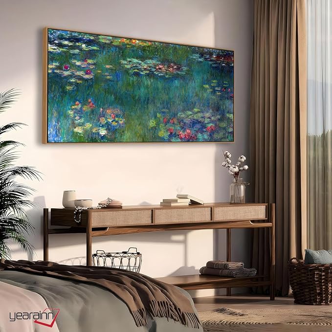 yearainn Framed Wall Art Canvas Prints Water Lilies by Claude Monet | Large Garden Artwork Green Landscape Contemporary Nature Pictures for Living Room Bedroom Home Office Decor 24" x 48"