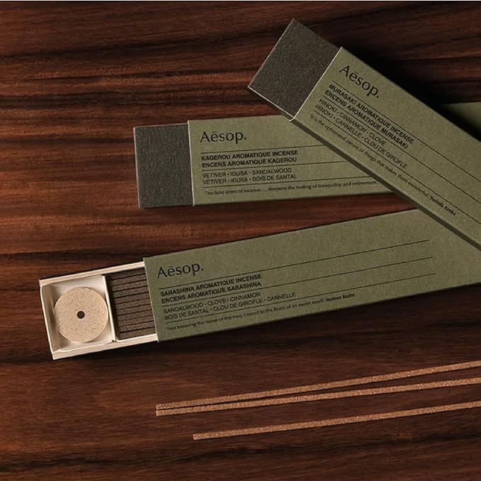Aesop Kagerou Aromatique Incense Sticks | Earthy & Smoky Aroma of Vetiver and Sandalwood | 33 Sticks, 30-Min Burn Time | Includes Kanuma Pumice Holder | Vegan, No Synthetic Fragrance