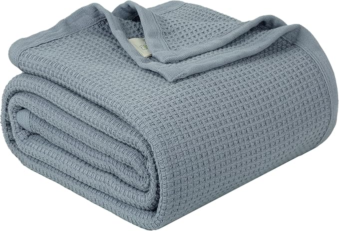 TreeWool Premium 100% Cotton Waffle Summer King Blanket (90"x108", Gray) | 420 GSM Breathable Lightweight Moisture Wicking Soft Knit Thermal Blanket for Bed or Sofa All-season Comfort Machine Washable