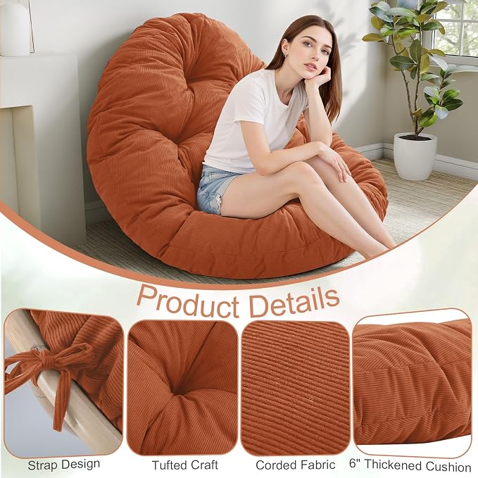 idee-home Papasan Chair Cushion, Circle Papasan Chair Cushion(Cushion Only) | Papasan Cushion with Thick Corduroy Cover, 48 x 48 Inch Cushion for Egg Chair, Orange