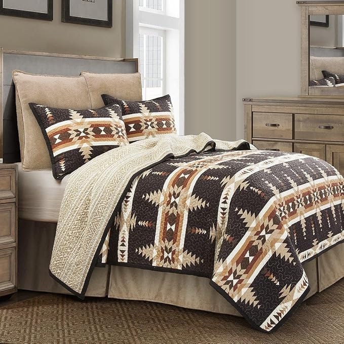 Paseo Road Yosemite Western Bedding 2 Piece Quilt Set with Pillow Sham, Twin Aztec Bedding Set, Tribal Southwestern Bedding, Geometric Pattern Cotton Reversible Bed Set