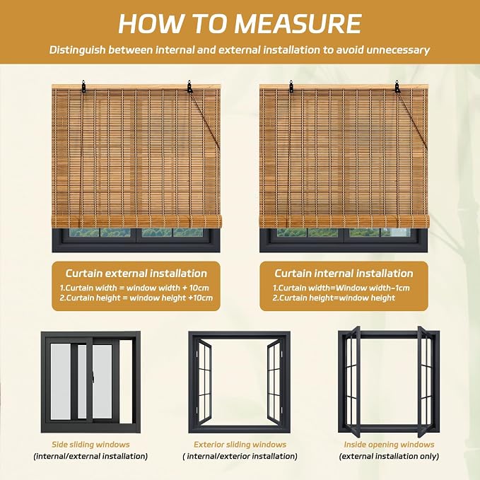 Bamboo Shades for Indoor Windows - 48Wx72L Light Filtering Hanging Window Blinds, Bamboo Shades for Patio Indoor/Outdoor Porch - Blinds