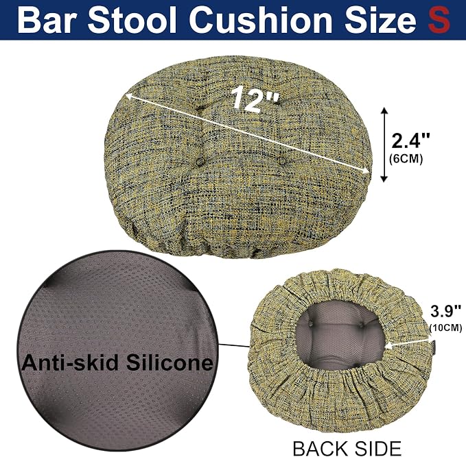 SINOSSO Modern Bar Stool Cushion Dia.12, Fashion Interweaving Design Anti-Skid Silicone Round Stool Seat Cushion Cover Padded (Yellow, S,1)