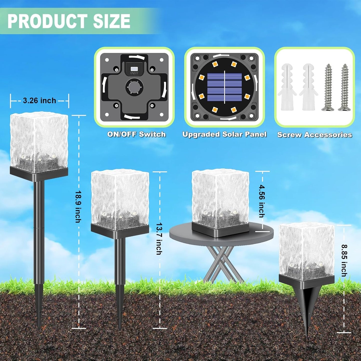 Solar Garden Lights Outdoor - Waterproof Solar Powered Pathway Light with LED Ice Brick Design - Auto On/Off Decorative Lighting for Tables, Grounds, Lawns & Walkways (Cool White, 1 Pack)