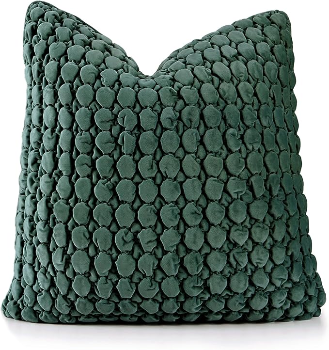 Christmas Pillow Cover 24x24 1 Piece Velvet Euro Sham Decorative Farmhouse Pillowcase Boho Square Cushion Covers Soft Bubble Texture for Couch Sofa Bed Bedroom Car Living Room,Green