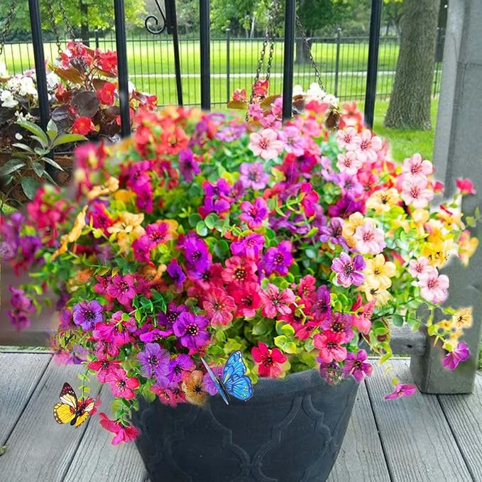 Yastouay 12 Bundles Artificial Flowers for Outdoors, UV Resistant Artificial Outdoor Flowers No Fade Fake Outdoor Flowers Plants for Garden Porch Window Box Farmhouse Pot Planters Decor (Multi ColorA)
