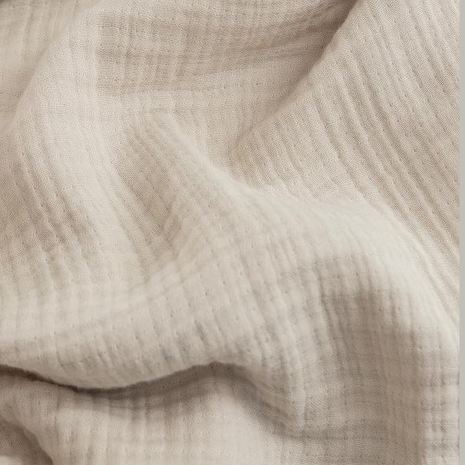 FOSSA Muslin Blanket 4-Layer 100% Cotton Gauze Blanket with Fringe 104"x90" | Super Soft Breathable Lightweight All Season & Decorative Blanket or Bed, Sofa, Office (Beige, King)