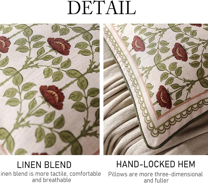 ISAENNE Elegant French Linen Throw Pillow Cover,Set of 2,20"x12"-Estonia A | Designer Vintage Rectangle Pillow Cover,Concealed Zipper Design,Floral Pattern,Sofas,Bedroom,Living Room,Lounge Chairs