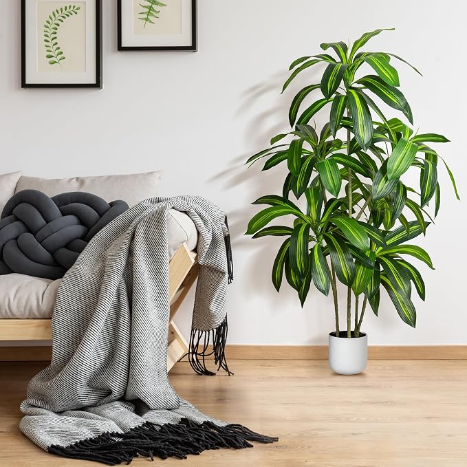 Artificial Dracaena Tree 5FT – Tall Artificial Indoor Tree, Large Indoor Plant for Living Room & Home Decor, Big Faux Floor Plant for Bedroom, Office, Apartment, Realistic Tree Decor Indoor
