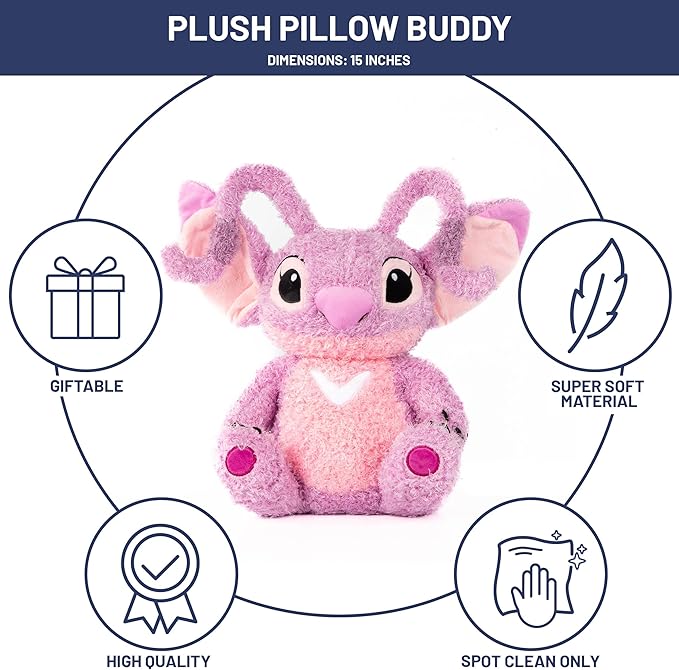 Jay Franco Disney Plush Pillow Buddy - Soft Plushie Stuffed Pillow, 15 Inches, Pink - Angel