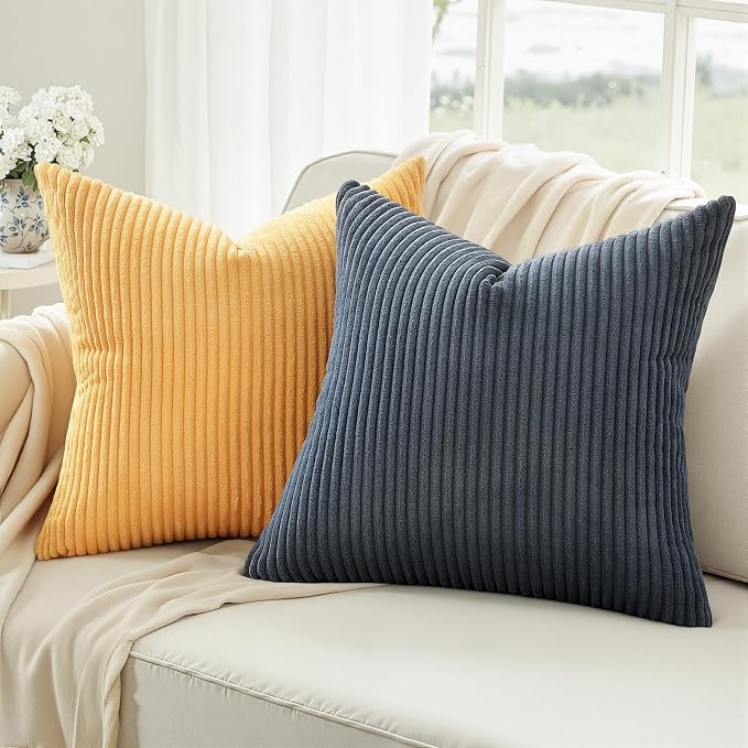 Topfinel Boho Pillow Covers for Couch Bed Accent Modern Pillowcase Corduroy Pillow Covers 24x24 Blue and Orange Decorative Sofa Livingroom Home Decor