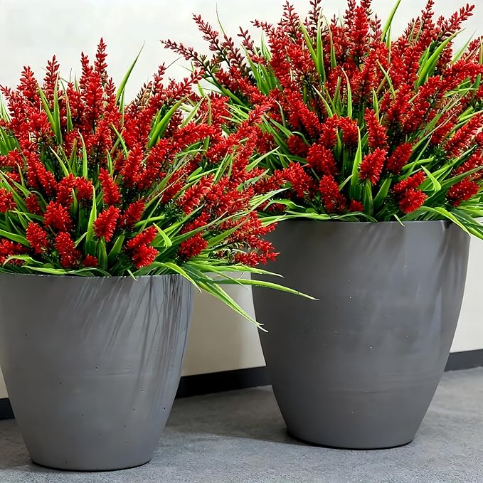 Geegoods Artificial Plants Flowers Outdoor – 48 Bundles UV Resistant Faux Lavender Flowers with Monkey Grass for Garden Porch Window Patio Hanging Planter Decor