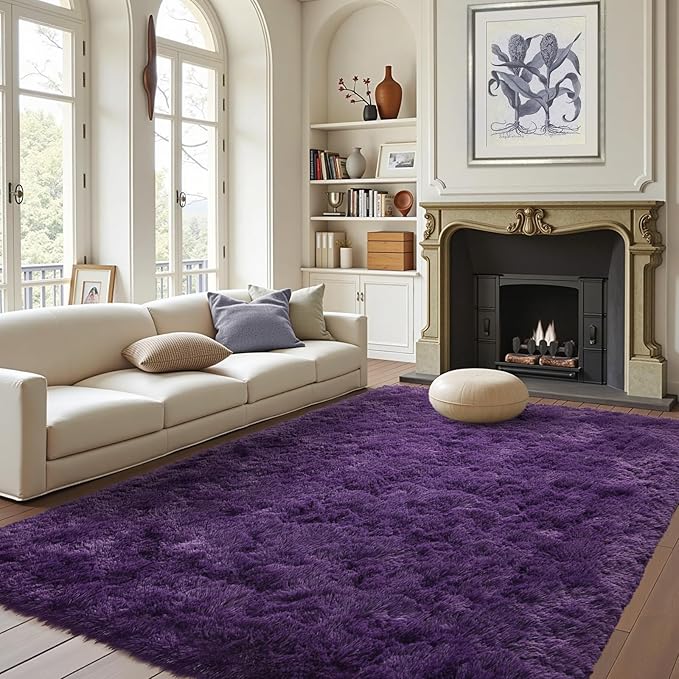 5x7 Ft Purple Rugs for Bedroom Living Room, Soft Modern Indoor Fuzzy Shaggy Area Rug, Non-Slip Fluffy Furry Rug for Teen Girls and Boys,Nursery Kids Room Dorm Home Decor, High Pile Plush Floor Carpet