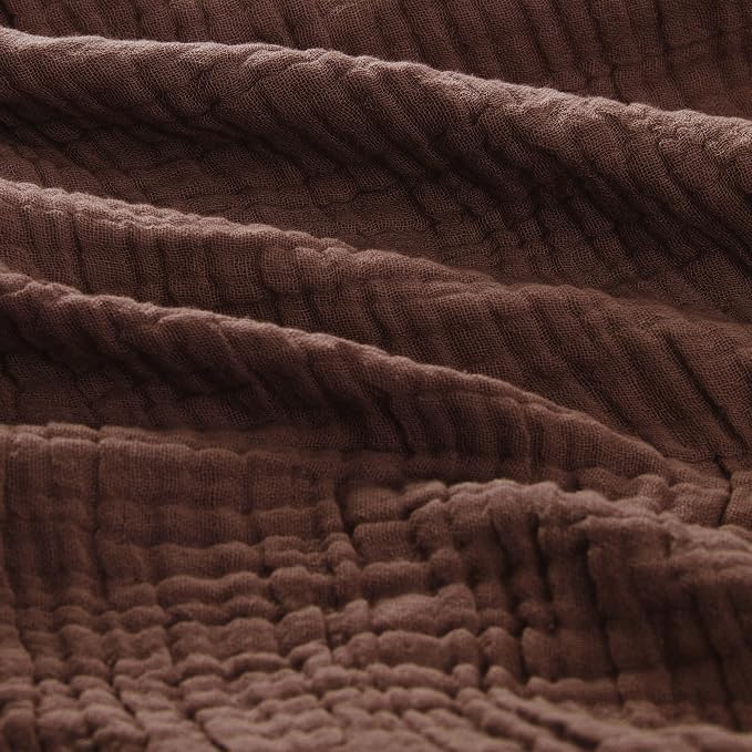 Carriediosa 100% Cotton Muslin Throw Blanket 108" X 90" King Size，4-Layers Summer Gauze Throws for Bed Couch，Soft Lightweight Breathable Linen Blankets Bedspread for Adults All Season，Dark Brown