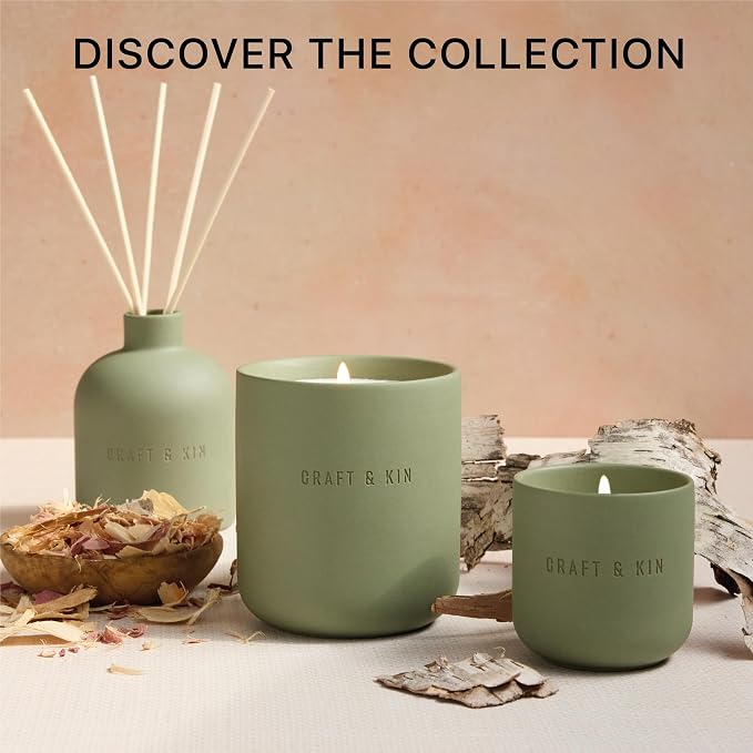 Craft & Kin Scented Candles - White Birch & Cedar | 10oz Soy Blend with Cotton Wick | Long-Lasting Holiday Candles, 40-Hour Burn | Ceramic Jar, Perfect & Winter Home Scent