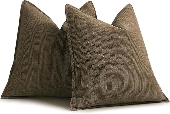 ZWJD Brown Pillow Covers 22x22 Set of 2 Chenille Throw Pillow Covers with Elegant Design Soft and Luxurious Decorative Throw Pillows for Couch, Bed, and Home Decor