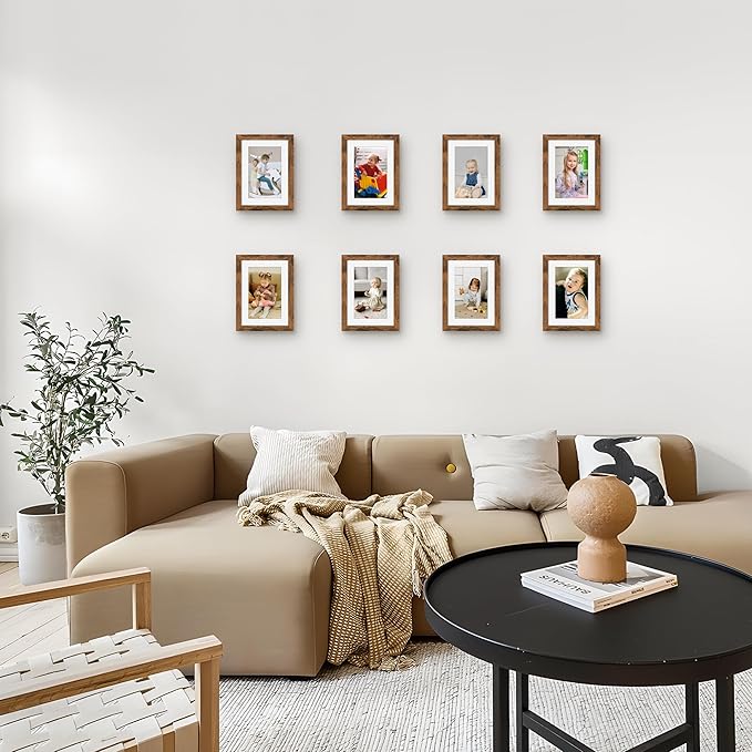 Picrit 5x7 Picture Frame Set of 12, Display 4x6 with Mat or 5x7 without Mat, Photo Frames for Wall Mounting or Table Top Display, Brown