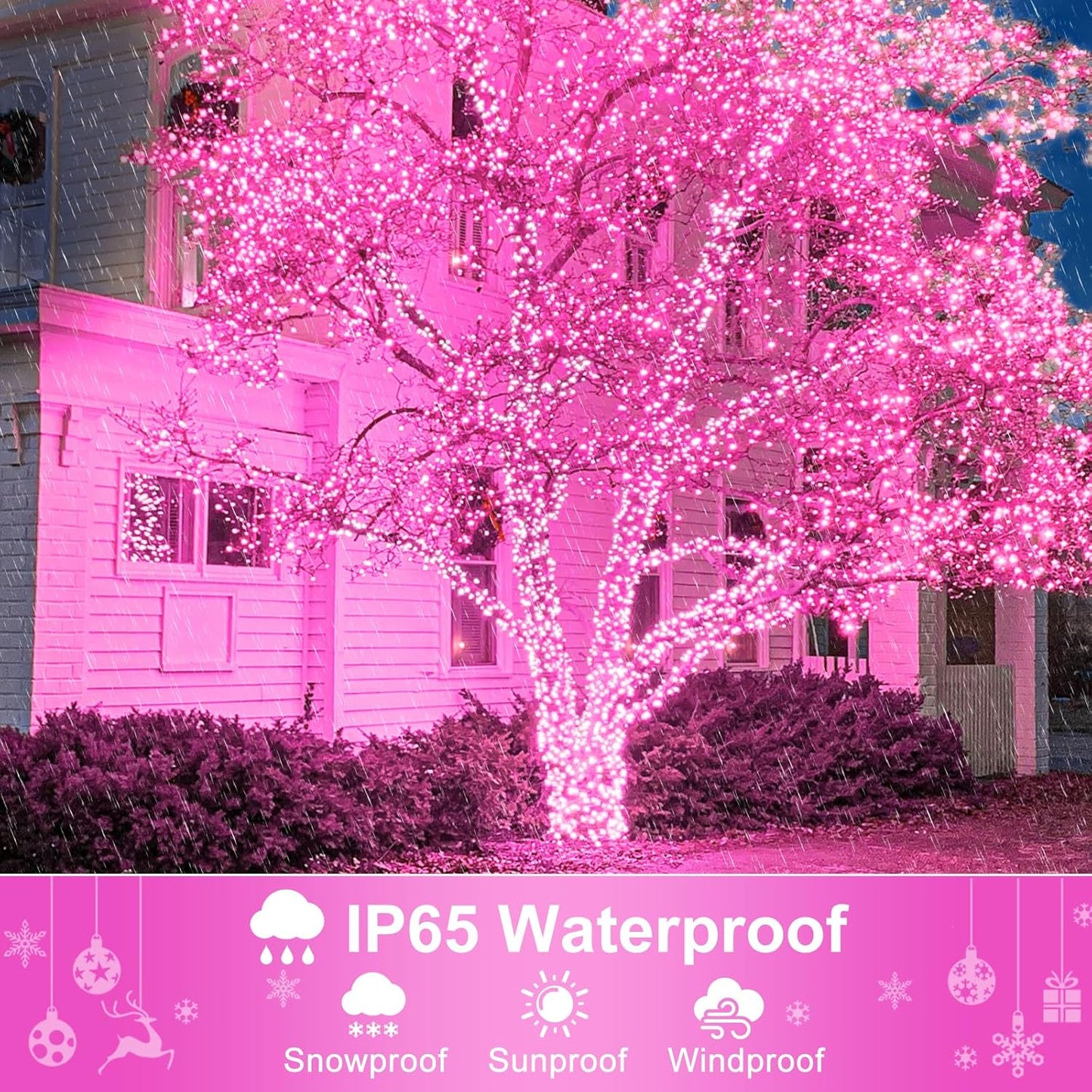 262FT 800 LED Christmas Lights, Plug in Christmas Tree Lights Outdoor with Timer and 8 Modes, Green Wire Waterproof String Light for Indoor House Yard Patio Wedding Decorations, Pink