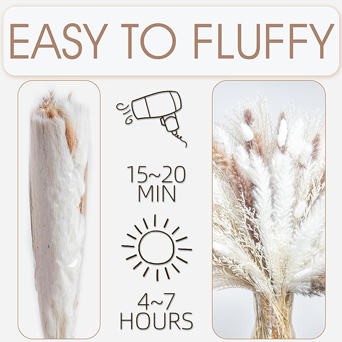 70PCS Natural Dried Pampas Grass Boho Home Decor Bouquet Phragmites Dried Flowers Bouquet for Wedding Floral Arrangements Living Room Decorations (70PCS)