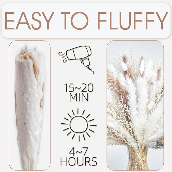 70PCS Natural Dried Pampas Grass Boho Home Decor Bouquet Phragmites Dried Flowers Bouquet for Wedding Floral Arrangements Living Room Decorations (70PCS)