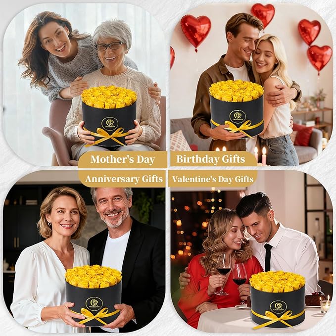 Chosiarose Forever Flowers Preserved Roses - 27 Preserved Flowers for Delivery Forever Yellow Rose Gifts for Women Her Mom Gifts for Birthday Anniversary Flower Gift for Women Wife Grandma Mothers Day