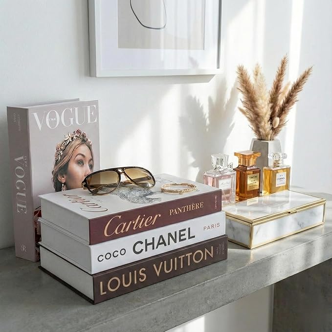 PROBENEX Luxe Large | 4 PCS Faux Decorative Book Boxes | Not Real Books, Cardboard Foldable Display Props | Home Decor for Coffee Table, Bookshelf, Living Room, Office
