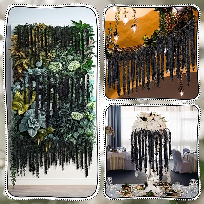 Suncalla 12 Pcs Black Spring Natural Dried Amaranthus Hanging Flowers Amaranthus Artificial Flowers for Wedding Arch Bouquet Floral Garland Wall Home Decoration (23 Inch)