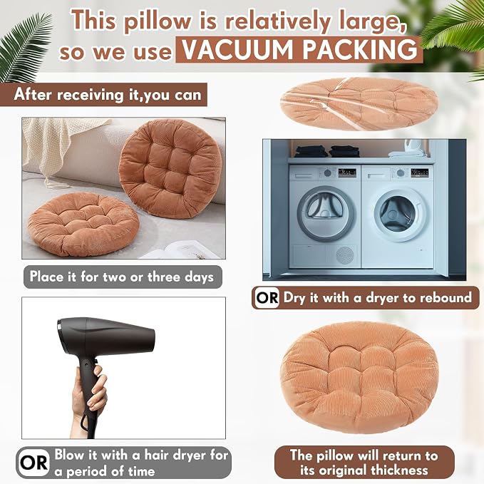 Jerify 2 Pcs Floor Pillow Cushions Large Round Square Large Meditation Floor Pillow for Classroom Adult Meditation Picnic Party Seating Learning Daycare School (Round,Light Brown)