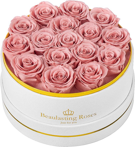 16 Preserved Roses Forever Flowers Real Roses in a Box Mother's Day Birthday Flowers for Her Mom Women Wife Valentine's Day, Dusty Pink Roses