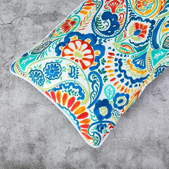 Magpie Fabrics Set of 2 Lumbar Throw Pillow with Insert 12x20 Inch, Outdoor Rectangular Waterproof Home Decorative Toss Cushion for Patio Garden Car Office - Paisley Multi
