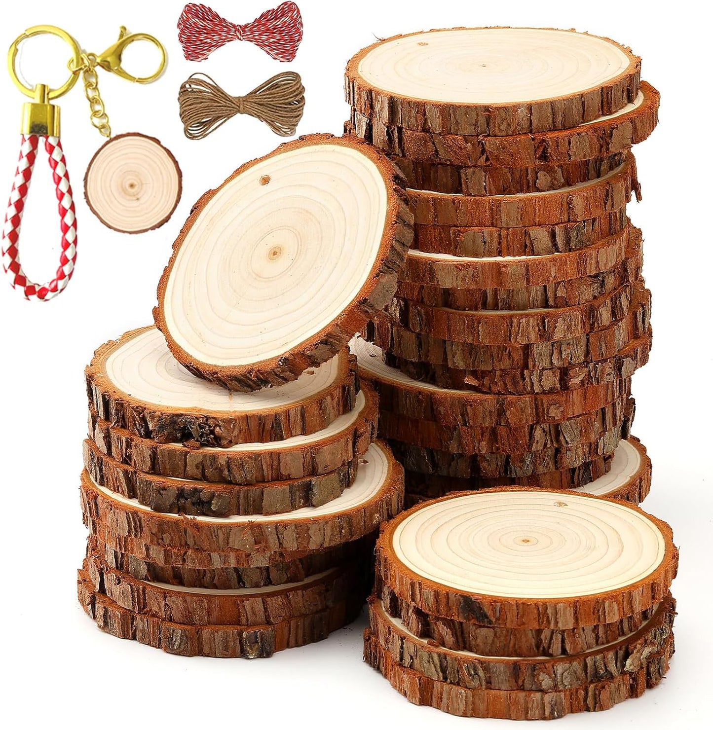 SENMUT Unfinished Wood Slices 30pcs 2.4"-2.85" Wood Circles for Crafts Predrilled Natural Wood Rounds Wooden Discs Christmas Wood Ornament for Crafts