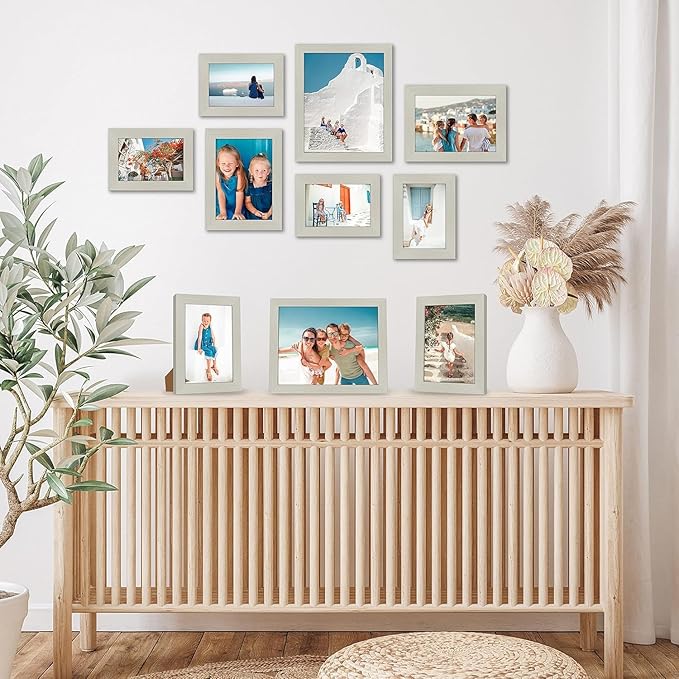 Americanflat Set of 10 Picture Frames with Shatter-Resistant Glass - Gallery Wall Frame Set with Two 8x10, Four 5x7 and Four 4x6 Frames - Signature Collection - Light Wood