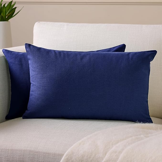 Encasa XO Throw Pillow Covers 12x20 in Set of 2 Scotch Blue | No Inserts | Cotton Pillow Covers for Living Room, Bed, Sofa, Couch | Decorative Cushion Covers with Improved Zipper