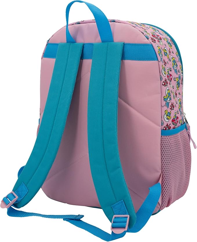 AI ACCESSORY INNOVATIONS Smurfs 5 Piece Backpack Set, Smurfette Flip Sequin Girls School Bag with Front Zip Pocket, 2 Side Mesh Pockets, Pink & Blue