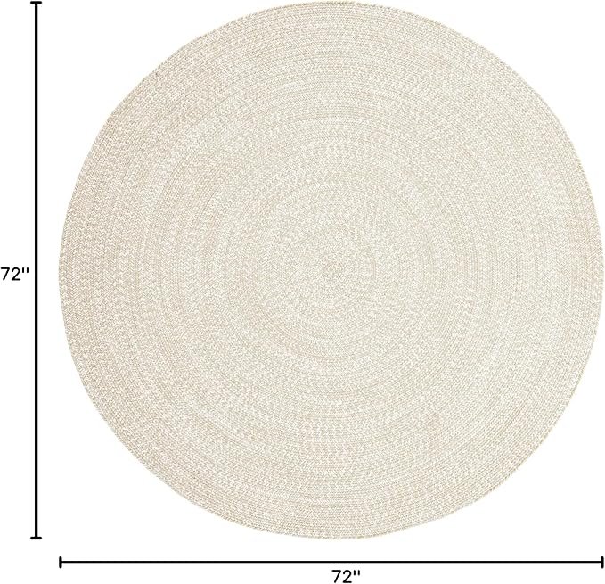 Superior Indoor/Outdoor Area Rug, Dual-Tone Reversible Braided Floor Decor for Patio, Front Porch, Entryway, Living Room, Office, Nursery, Artistic Home, 6' Round, Cream-White
